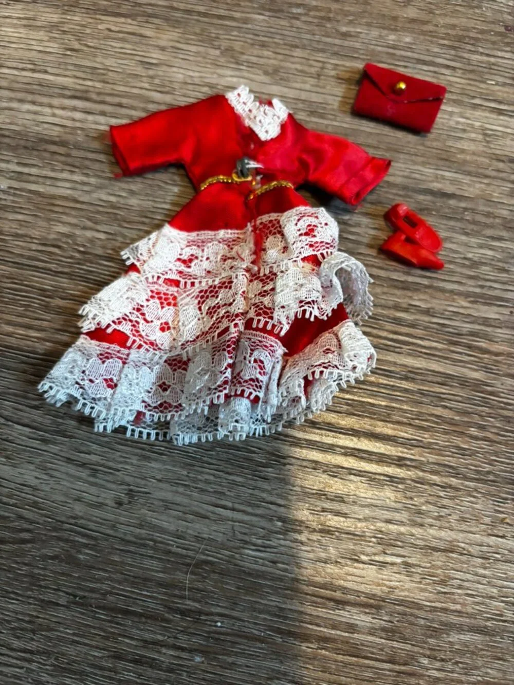 Topper Dawn doll clothes Cindi Joy red lace dress 1203